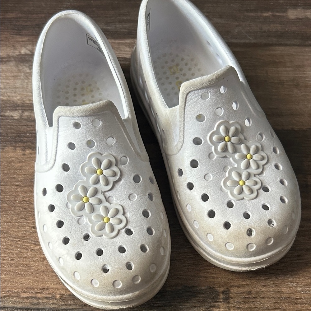 Carter's White Slip-On Kids Water Shoes with Floral Accents